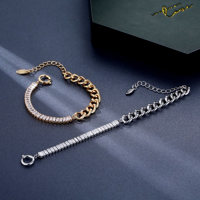 Hip-Hop Simple Style Rectangle Copper Inlay Zircon Bracelets