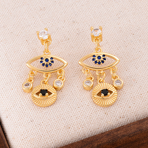 1 Pair Streetwear Cool Style Devil'S Eye Plating Inlay Copper Zircon Drop Earrings