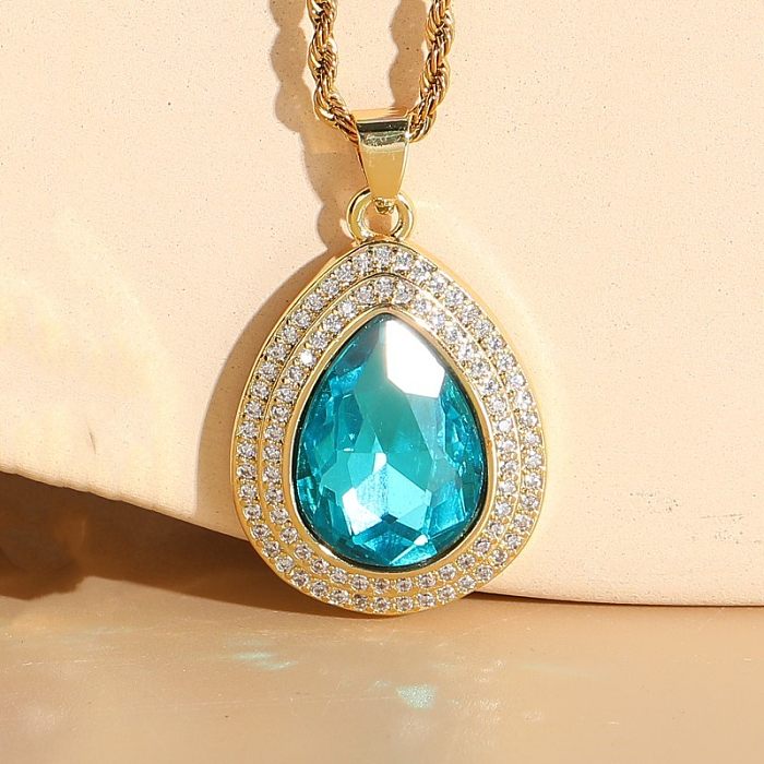 Luxurious Water Droplets Titanium Steel Copper Inlay Zircon 14K Gold Plated Pendant Necklace