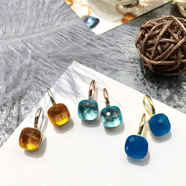1 Pair Vacation Square Plating Inlay Copper Artificial Crystal Earrings
