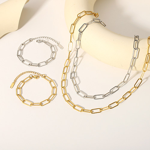 Hip-Hop Streetwear Color sólido Chapado en acero inoxidable Collar de pulseras chapadas en oro de 18 quilates