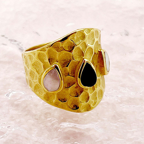 Commute Solid Color Stainless Steel Plating Inlay Zircon Gold Plated Rings