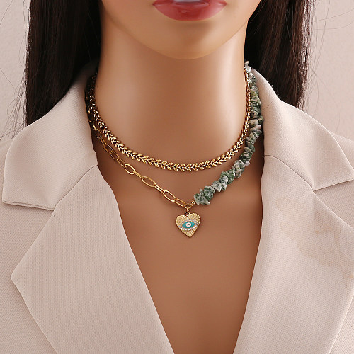 Retro Heart Shape Stainless Steel Natural Stone Bracelets Earrings Necklace