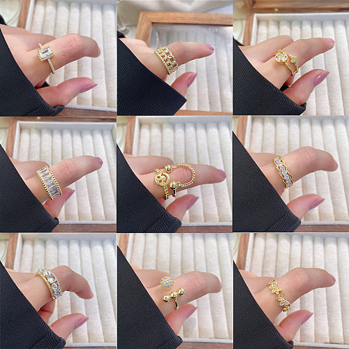 Simple Style Classic Style Smiley Face Chains Print Twist Brass Plating Inlay Zircon Gold Plated Open Rings