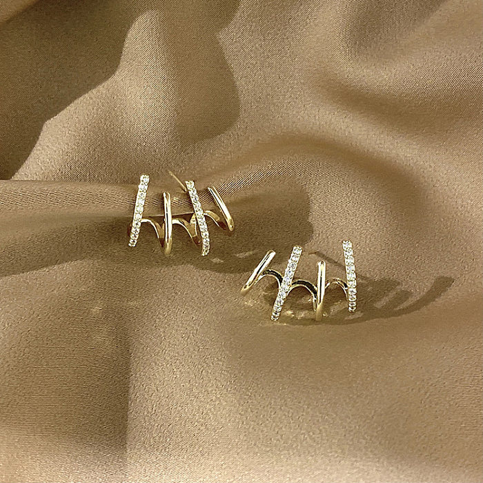 Boucles d'oreilles géométriques élégantes en cuivre et Zircon, 1 paire