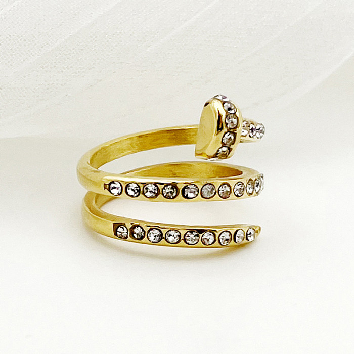 Casual Streetwear Animal Snake Stainless Steel Plating Inlay Zircon Gold Plated Open Rings