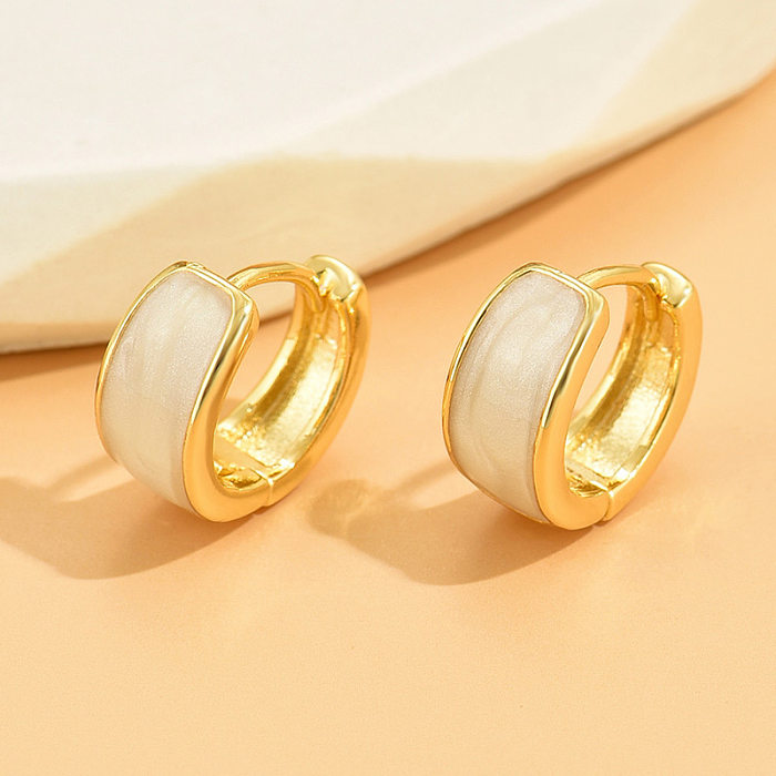 1 Pair Modern Style Round Square Enamel Inlay Copper Artificial Pearls Zircon Drop Earrings Earrings