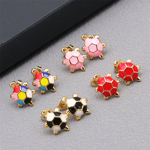 1 Pair Simple Style Tortoise Enamel Plating Copper Gold Plated Ear Studs