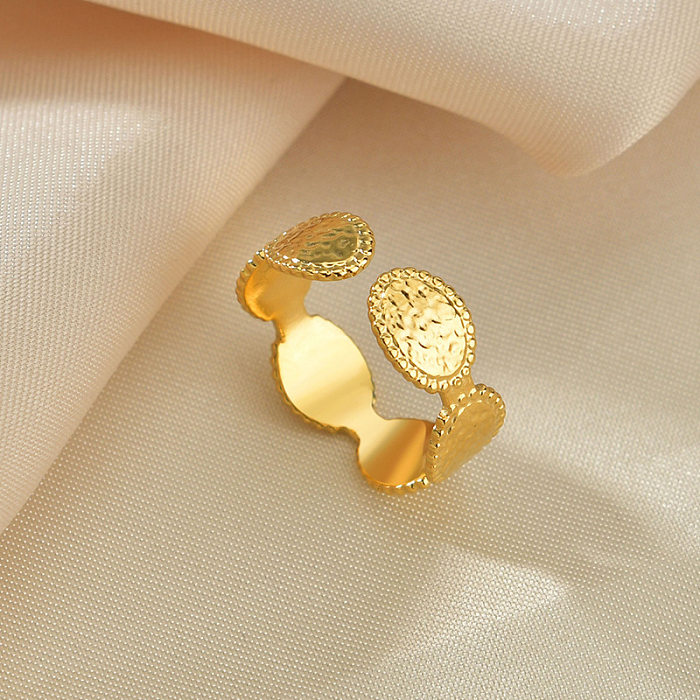 Novo anel de aço inoxidável simples oval dourado