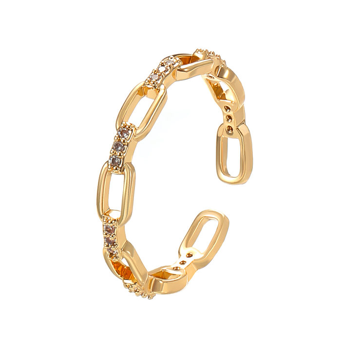 Offene Ringe im IG-Stil, grundlegender geometrischer Schmetterling, Kupferbeschichtung, Inlay aus Zirkon, 14 Karat vergoldet