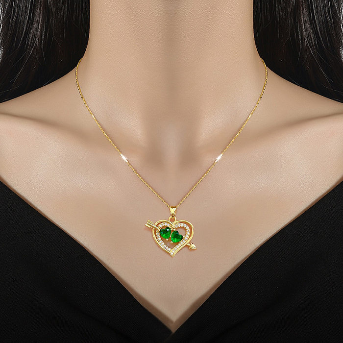 Collier pendentif en forme de cœur, titane, acier, cuivre, pierres précieuses artificielles, en vrac
