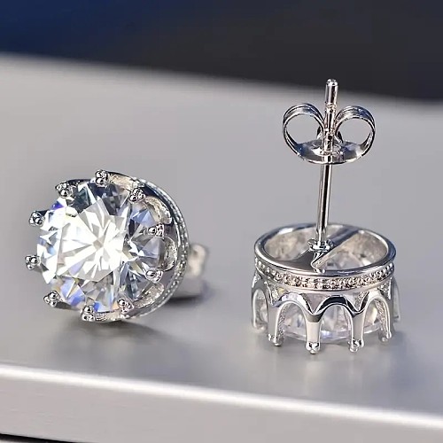 1 Pair Simple Style Crown Plating Inlay Copper Zircon Silver Plated Ear Studs