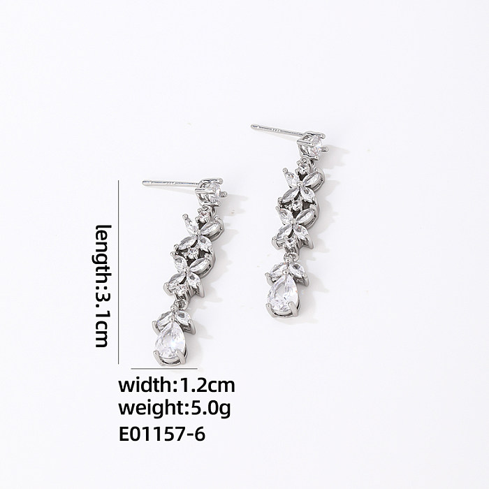 1 Pair Elegant Shiny Water Droplets Plating Inlay Copper Zircon Drop Earrings