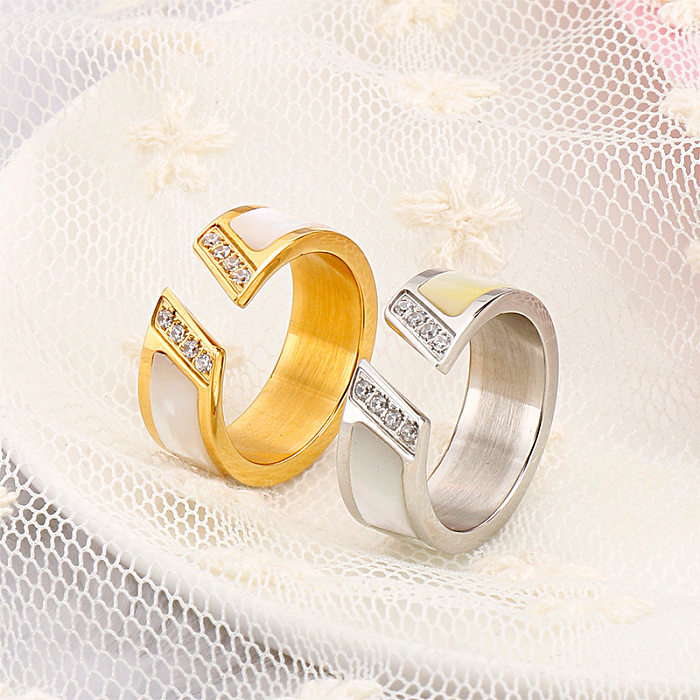 18k Korean Fashion Diamond Shell Open Titanium Ring Wholesale jewelry
