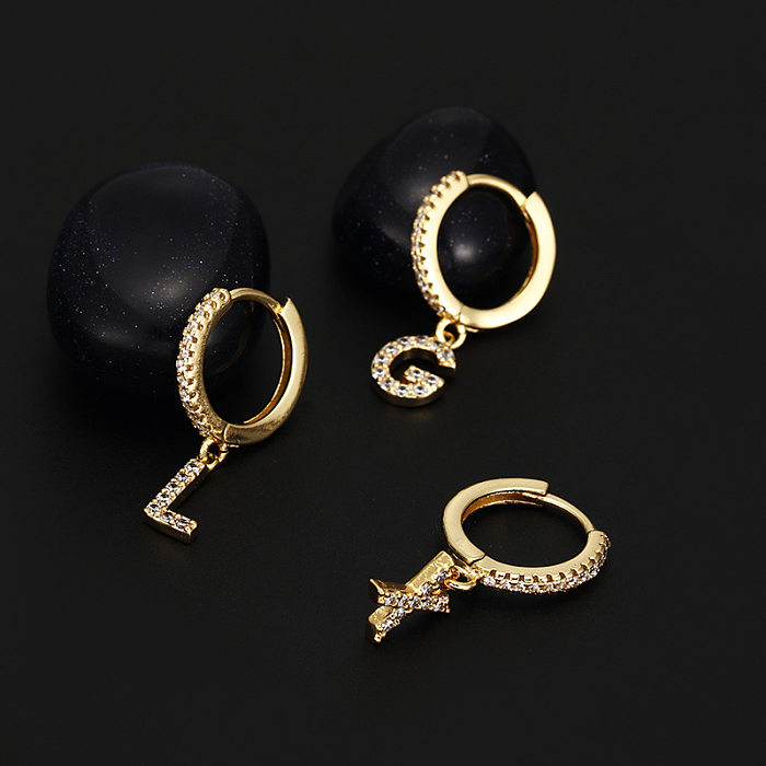 1 Piece Elegant Letter Inlay Copper Zircon Drop Earrings