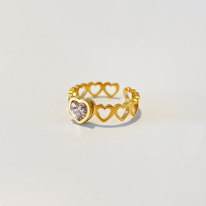 Fashion Heart Shape Titanium Steel Inlay Zircon Rings