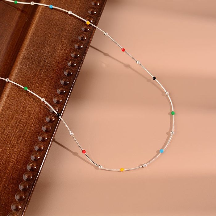 Sweet Simple Style Geometric Color Block Copper Beaded Enamel Plating Necklace