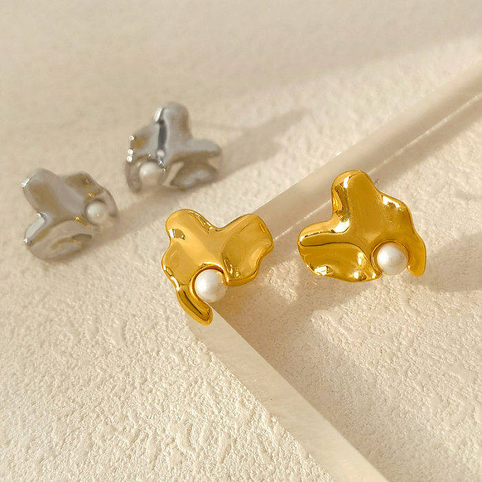 1 par de pendientes de perlas artificiales con incrustaciones de cobre en forma de corazón de diseño Original