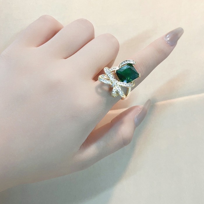 Luxurious Bow Knot Copper Plating Inlay Zircon Gold Plated Rings