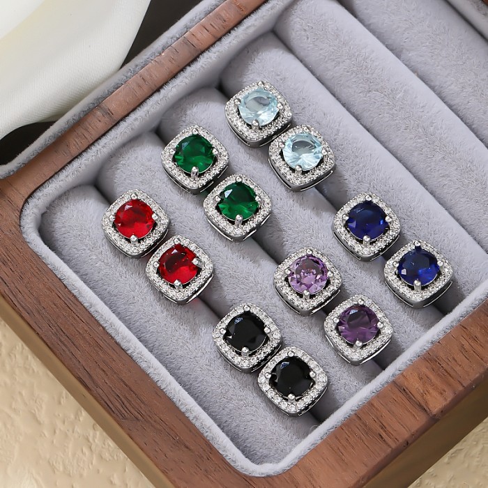 1 Pair Casual Simple Style Square Inlay Copper Zircon Ear Studs