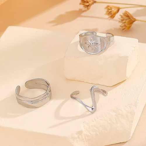Wholesale Punk Waves Solid Color Stainless Steel Plating Silver Plated Open Rings