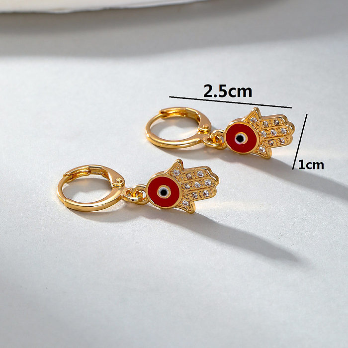 1 Pair Casual Cute Simple Style Devil'S Eye Palm Dolphin Plating Inlay Plastic Copper Copper Alloy Zircon 18K Gold Plated Drop Earrings