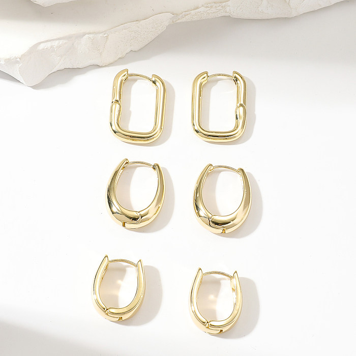 3 paires de boucles d'oreilles créoles basiques rondes et carrées en cuivre plaqué or