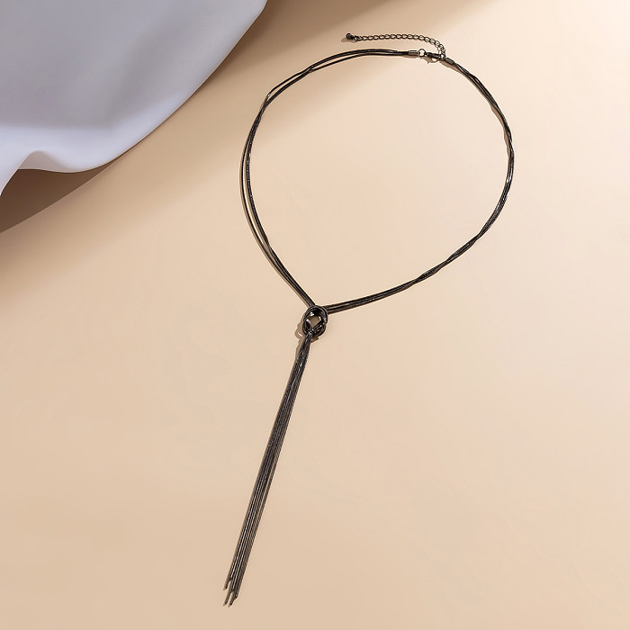 Collier à chaîne à pompon irrégulier en cuivre, Style rétro Simple, nœud de Style classique