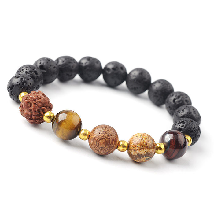 Pulseiras com contas de cobre de pedra natural em bloco colorido estilo étnico