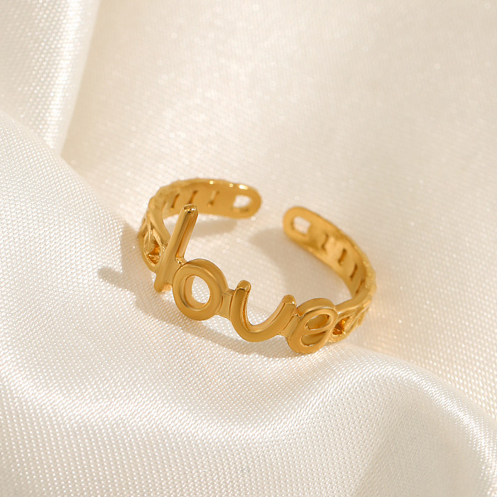 Estilo moderno amor chapeamento de aço inoxidável anéis abertos banhados a ouro 18K