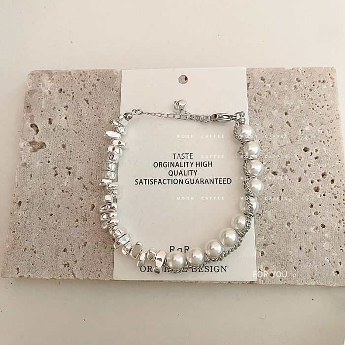 Bracelets plaqués argent en verre de perles d'eau douce géométriques de Style IG