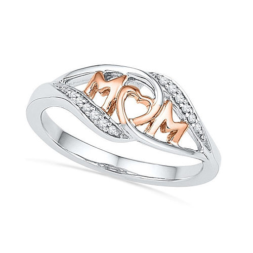 Anéis de zircão incrustados de cobre em forma de coração com letras da moda MAMA