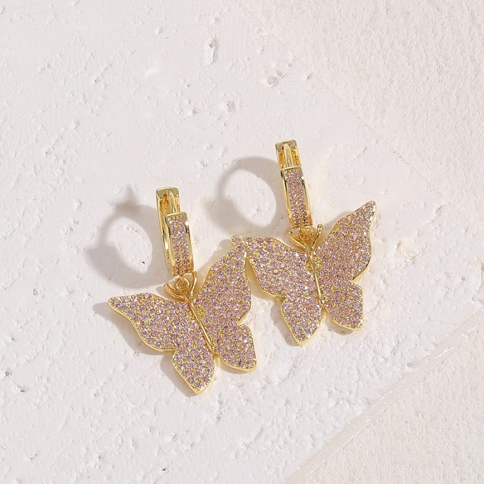 1 Piece Elegant Luxurious Classic Style Geometric Star Butterfly Plating Inlay Copper Zircon 14K Gold Plated Drop Earrings