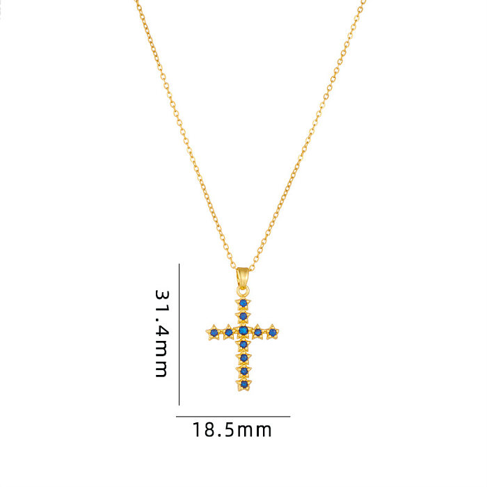 Streetwear Cross Titanium Steel Copper Plating Inlay Zircon Pendant Necklace