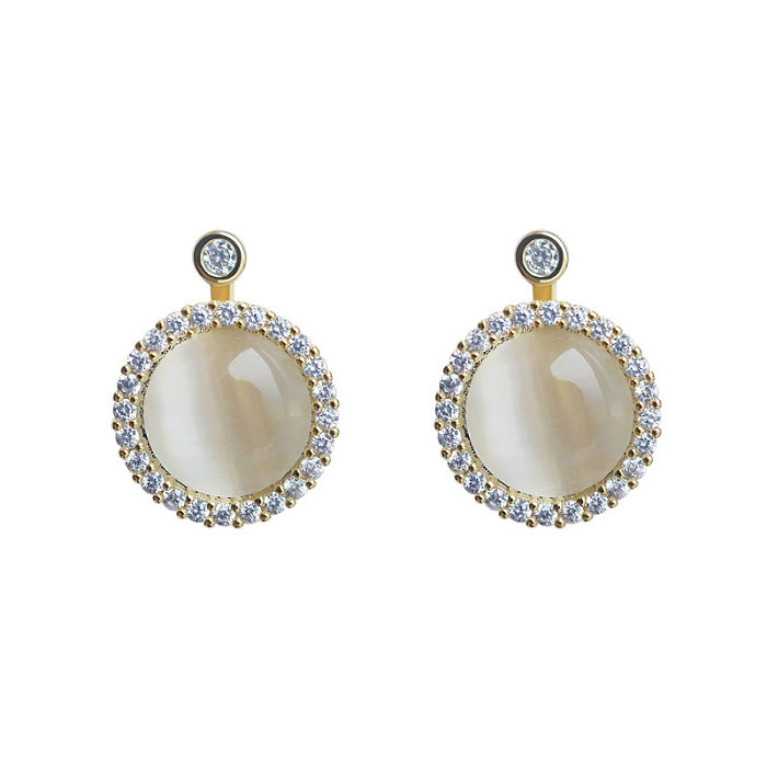 Bagues, boucles d'oreilles et collier pour femmes, incrustation ronde en cuivre, opale Zircon, à la mode