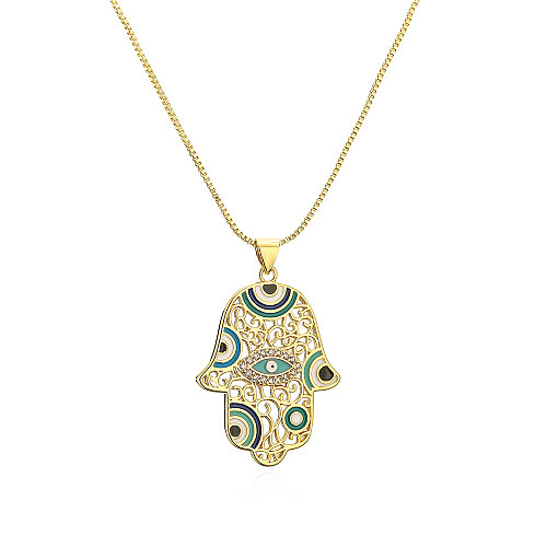 1 Piece Fashion Devil'S Eye Palm Copper Enamel Inlay Zircon Pendant Necklace