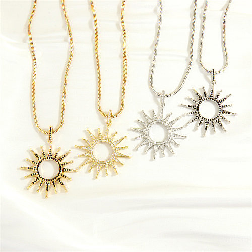 Simple Style Shiny Sun Copper 18K Gold Plated Zircon Pendant Necklace In Bulk