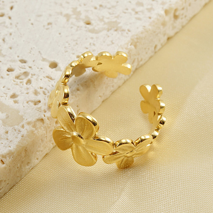 Simple Style Flower Stainless Steel Flowers Open Ring 1 Piece