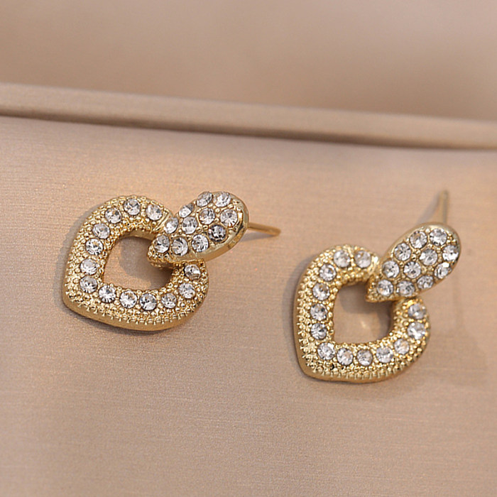1 Pair Simple Style Heart Shape Inlay Copper Rhinestones Drop Earrings