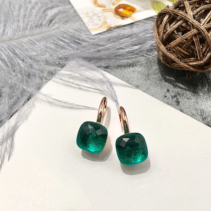 1 Pair Vacation Square Plating Inlay Copper Artificial Crystal Earrings