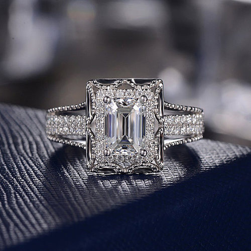 Anéis de pedras preciosas artificiais com embutimento de cobre quadrado geométrico da moda, 1 peça