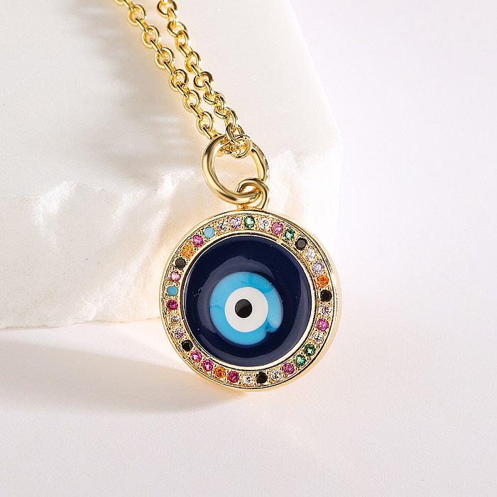 1 Piece Fashion Devil'S Eye Heart Shape Copper Inlay Zircon Pendant Necklace