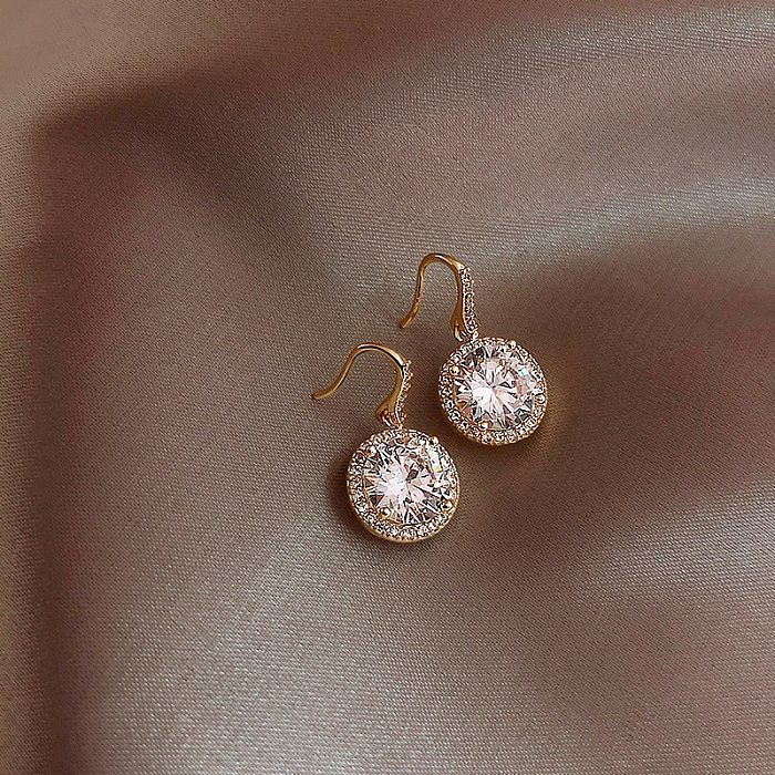 1 Pair Simple Style Round Plating Inlay Copper Zircon Ear Hook