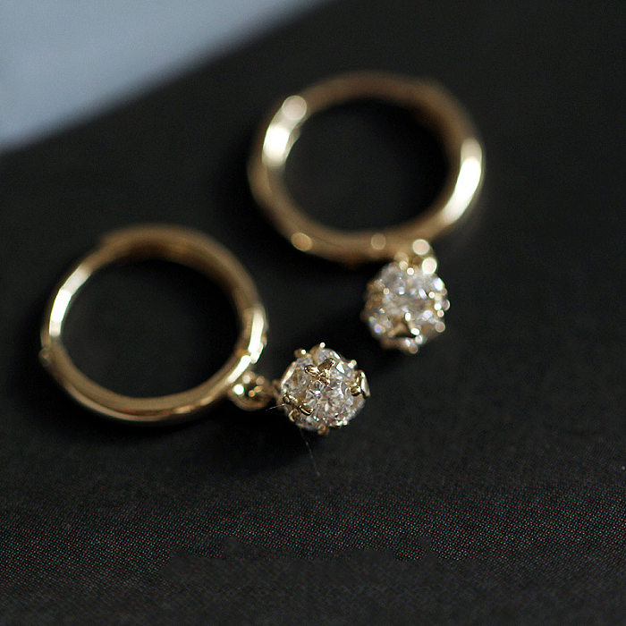1 Pair Simple Style Round Inlay Copper Zircon Drop Earrings