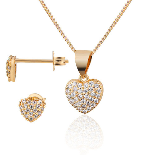 Fashion Inlaid Zirconium Heart-shaped Pendant Earrings Copper Set Wholesale jewelry