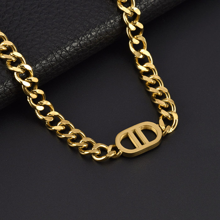 Hip-Hop Rock Letter Titanium Steel Plating Hollow Out 18K Gold Plated Bracelets Necklace