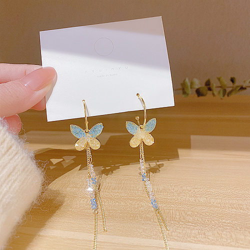 Fashion Butterfly Copper Inlay Zircon Drop Earrings 1 Pair