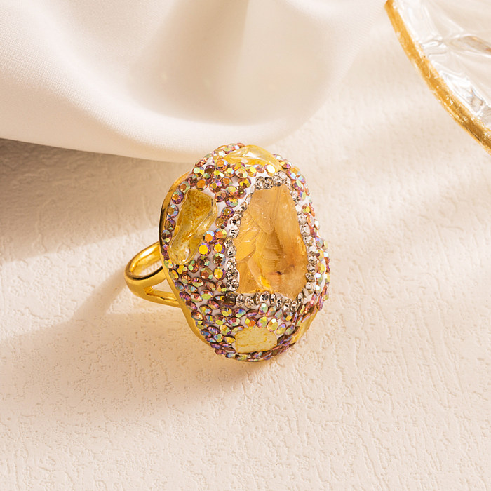 Offener, ovaler, unregelmäßiger Kupfer-Intarsien-Perlen-Zirkon-vergoldeter offener Ring für den Urlaub
