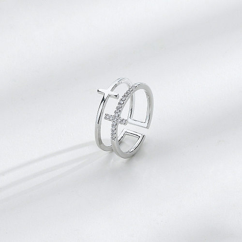 Fashion Cross Copper Plating Inlay Zircon Open Ring 1 Piece