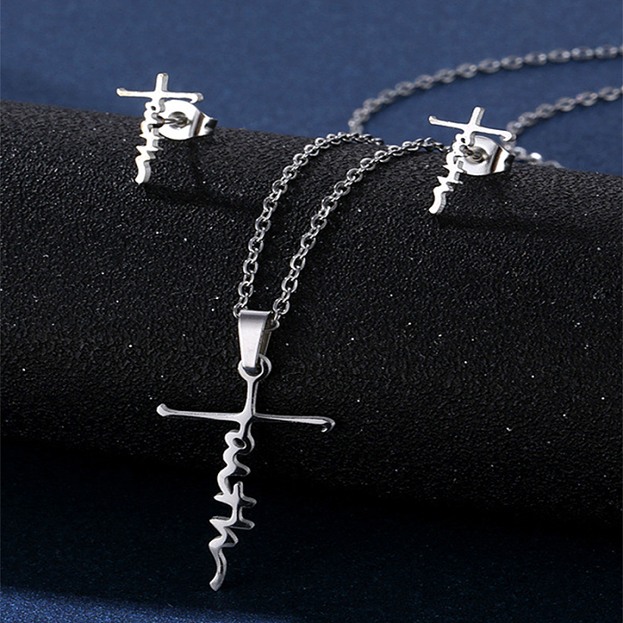 Conjunto de joyería de acero inoxidable con cruz de estilo simple